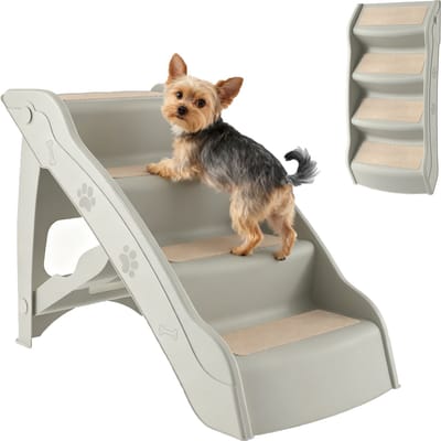 ACXIN 4‑treden Honden- en Kattenladder – Opvouwbare Huisdiertrap met Stevige Steunpalen voor Sofa, Auto en Bed, 60 cm Hoog, PP Kunststof met Antislip Treden voor Kleine Honden en Katten (Grijs)