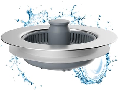 Peysaitr-3-in-1 Gootsteen Stop met Pop-Up Plug – Roestvrij Staal & ABS – Waterafsluiter, Zeef & Geurfilter – Anti-Verstopping Ø70-75mm