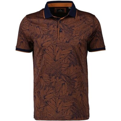 Ragman Polo Mercerized Cotton Fantasy Leaf Pattern Oker-Blauw / male