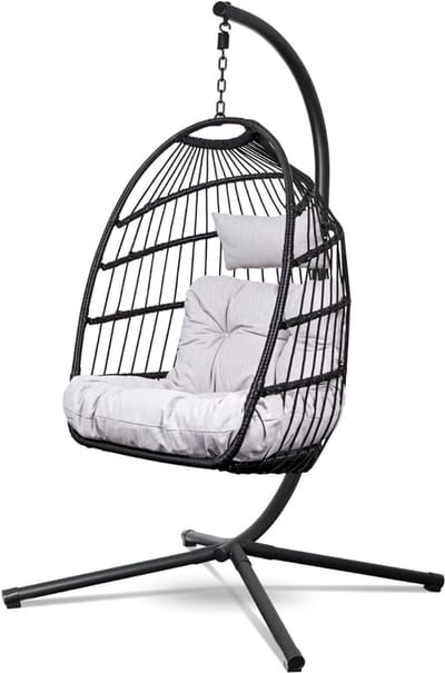 Hangstoel Cocoon - Egg Hangstoel – Hang Stoel Met Standaard – Egg Chair Inclusief Kussens – Voor Binnen Of Buiten – Hangstoelen –Lichtgrijs