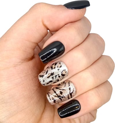 SD Press on Nails - B-221 - Plaknagels - Nagelset 20 Nagels - Zwart - Panter - Gellak - Nagellak - Korte Coffin Nageltips - Nepnagels met Lijm - Kunstnagels - Nail Art - Handmade - Valse nagels - Nagelvijl - Accessoires
