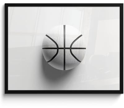Poster in lijst - Fotolijst 70x50 cm - Posters - Basketbal - Wit - Schaduw - Lijnen - Posterlijst zwart - Decoratie - Wanddecoratie woonkamer - Muurdecoratie slaapkamer