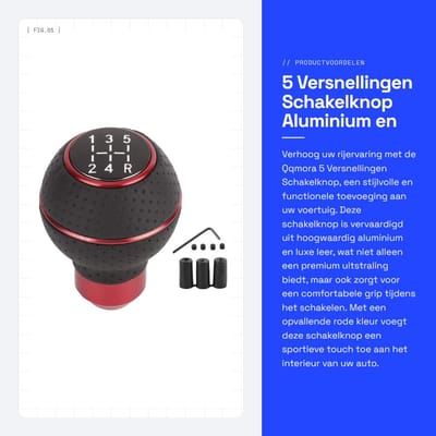 Dailygoods - 5 Versnellingen Schakelknop Aluminium en Leer - Rood - Handmatige Versnellingsknop Auto Accessoire
