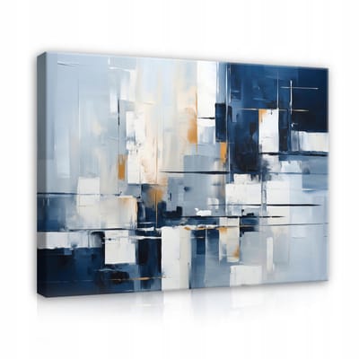 WALLARENA - Canvas schilderij - 100x70 cm - abstract blauw voor woonkamer slaapkamer op doek muur