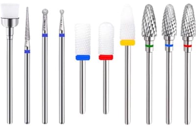 Professionele 10-delige Keramische Nail Boren Set voor Elektrische Manicure - Perfect voor Thuis en Salon Gebruik