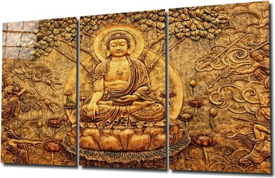 Insigne Glazen Schilderijen - Boeddha - 3-Delig Mega Glasschilderij - 3x72x46 cm - 4 mm
