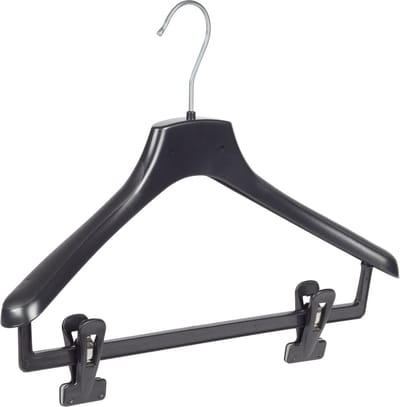 De Kledinghanger Gigant - Mantelhanger - Kostuumhanger - Jassenhanger - Volwassenen - FR38 - 50 Stuks - Kunststof - Zwart - Gebogen Model - Schouderverbreding 3,3 cm - Anti-slip Knijpers - 38 cm - Kledinghanger - Kleerhanger - FR-Serie