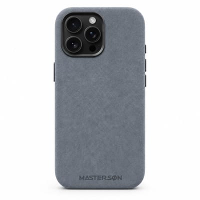 Mastersøn - Licht Grijs Telefoonhoes geschikt voor Apple iPhone 16 – Alcantara Case – Magsafe - Hoesje - Silver Mist