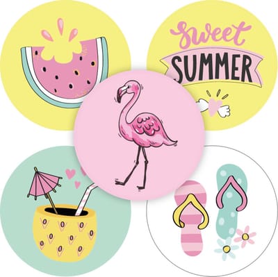 Zomervakantie Sluitsticker - Sluitzegel – Vakantie – Slipper – IJs - Flamingo - 5 assorti - Sweet Summer / Zomer | Stickers - Cadeau – Gift – Cadeauzakje – Traktatie | Leuk verpakt | Beloning Kids – Beloningsstickers | Jongen – Meisje | DH Collection