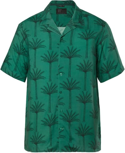 JP 1880 - Heren - overhemd korte mouwen Cubaanse kraag print all-over tot 8XL - Midden groen - Maat 3XL
