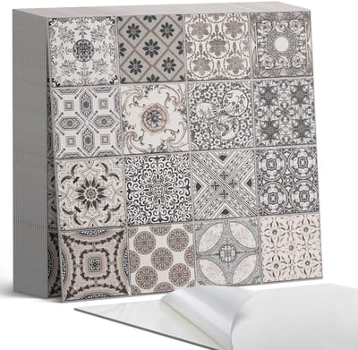 Coloray Plaktegels - Vintage patronen Zelfklevende Tegels - 20 cm x 20 cm - Zwart Plaktegels - 20 stuks - Vierkant PVC Tegels - Plaktegels Badkamer - Plaktegels Vloer - Vinyl Tegels - Wandtegel Zelfklevend