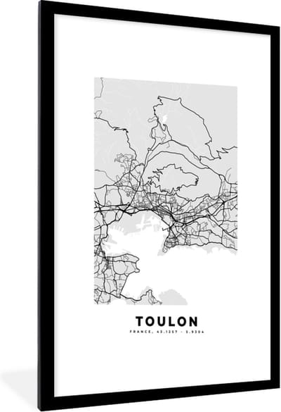 Fotolijst incl. Poster - Frankrijk - Plattegrond - Kaart - Toulon - Stadskaart - 60x90 cm - Posterlijst
