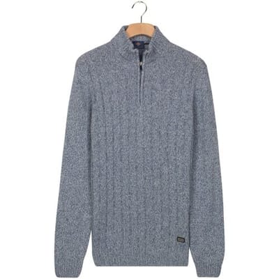 Baileys Trui Half Zip Extra Long Sleeve Front Drop Needle Knit Mid Denim Blue / male