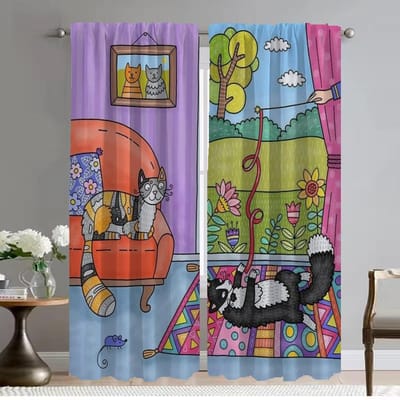 Moderne Woonkamer Gordijnen voor Camera Kleurrijke Katten Halloween Decoratie Keukengordijnen 2 Stuks Shades Verduisterend Gordijn Huis W50xH70cmx2pcs-CL brown