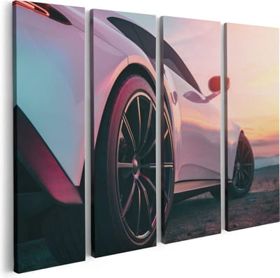 Artaza Canvas Schilderij Vierluik Witte Sportwagen Auto - 80x60 - Foto Op Canvas - Canvas Print