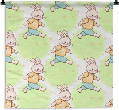 Wandkleed - Wanddoek - Konijn - Patronen - Kinderen - Cartoon - 90x90 cm - Wandtapijt
