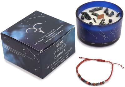 Zodiac kristallen kaars met edelsteen armband - ram - sterrenbeeld kaars - aries