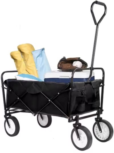 Bolderkar - Zwart - Strandwagen - Opvouwbaar tuinwagen - Met duwstang - Voor buitengebruik - 115 kg capaciteit - All terrain