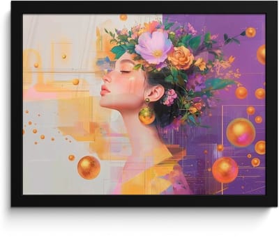 Poster in lijst - Fotolijst 40x30 cm - Posters - Abstract - Vrouw - Bloemenkroon - Goud - Posterlijst zwart - Decoratie - Wanddecoratie woonkamer - Muurdecoratie slaapkamer