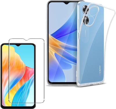 Backcover Hoesje Geschikt voor: Oppo A38 / Oppo A18 Transparant TPU Silicone Soft Case + 1X Tempered Glass Screenprotector