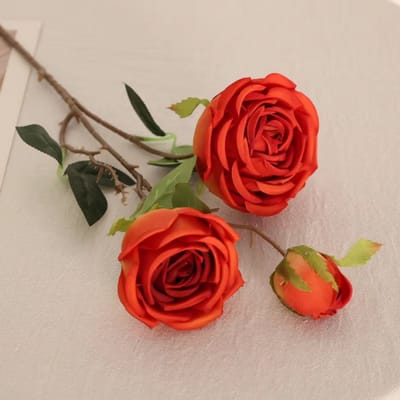 Roos - 3 koppig - donker oranje - zijden bloemen - 3 stelen - onderhoudsvrij - 63 cm - kunstbloemen