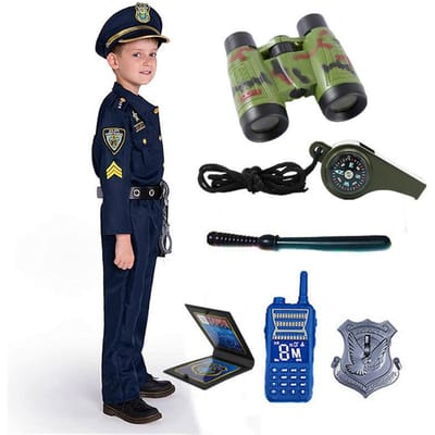 Maak het politiepak van uw kind compleet met walkie-talkie, fluitje en handboeien accessoires! M(8-10T) black