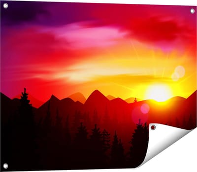Gards Tuinposter Zonsondergang in de Bergen - Abstract - 80x60 cm - Tuindoek - Tuindecoratie - Wanddecoratie buiten - Tuinschilderij