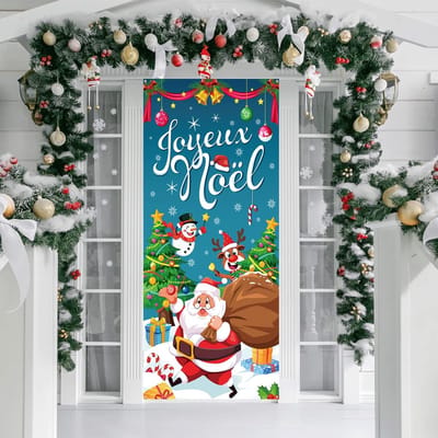 Dailygoods- Deur Decoratie - Kerst Banner - 185 x 90 cm - Kerstman - Sneeuwman - Herten - Tissu de Porte - Deurdecoratie