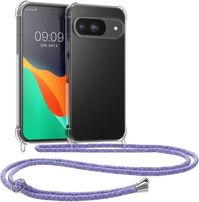 kwmobile telefoonhoesje geschikt voor Google Pixel 9 / Pixel 9 Pro - Hoesje met telefoonkoord - Back cover in lavendel / paars / lichtblauw / transparant