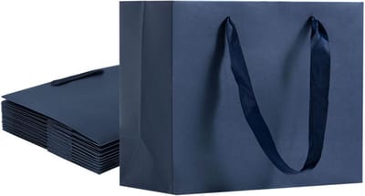 12 Stuks Navy Blauwe Cadeauzakken van Kraftpapier met Handvatten - Ideaal voor Feest en Cadeauverpakking