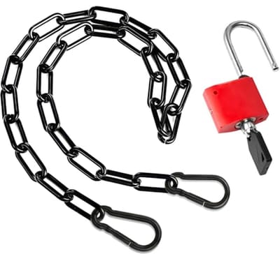 SnelShoppen - RVS Ketting, Zwarte Stalen Keten met Karabijnhaak, 51 cm Veiligheidsketting met Slot, Ideaal voor Tuin, Kamperen en Buiten gebruik