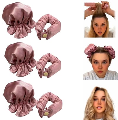 Set van 3 Heatless Curls - Hitteloze kruller - Zero Heat Bun-Bon - Satijnen Haarkruller - Haarrollers - Hittevrije Krullen - Krulspelden - hittevrije krullen voor alle haartypes met haarkapjes, hittevrije krullers om mee te slapen - Roze