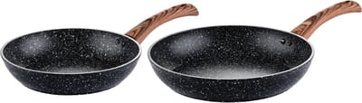 Westinghouse 2-delige Koekenpannenset – Ø 24 & 28 cm Koekenpan – Inductie Pannenset – Black Marble Wood
