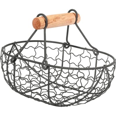 Houten Handvat Metaal Vintage Mand Gemakkelijk Vast te Houden Multifunctionele Groente Fruit Ei Boodschappen Praktische Opbergmand Organizer