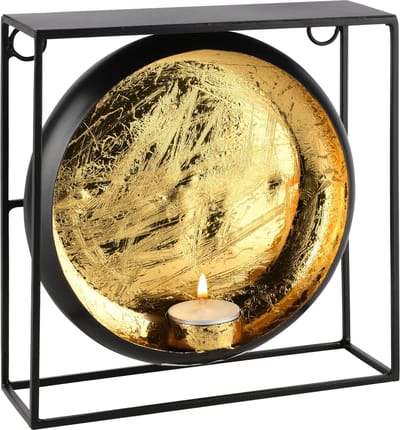 Dekoratief | Wanddeco theelichth. bol, goud/zwart, metaal, 19x8x20cm | A248171