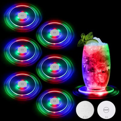 Lichtgevende Onderzetters acryl, 6 stuks Kleurrijke Led-onderzetters, Lichtgevende Onderzetters, Bierdeksel, Oplichtend voor Drankjes, voor Flessen, Bar, Glazen