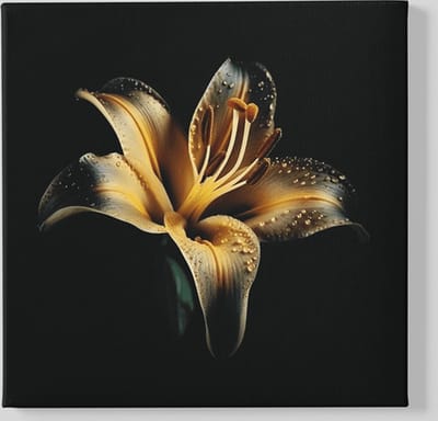Vierkant Canvas Schilderij - Bloem - Lelie - Geel - Zwart - 40x40x2 cm