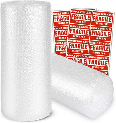 Set van 2 Luchtkussenfolie Verpakking - Noppenfolie Rol voor Verzenden en Verhuizen - 17 Inch Breed, Geperforeerd