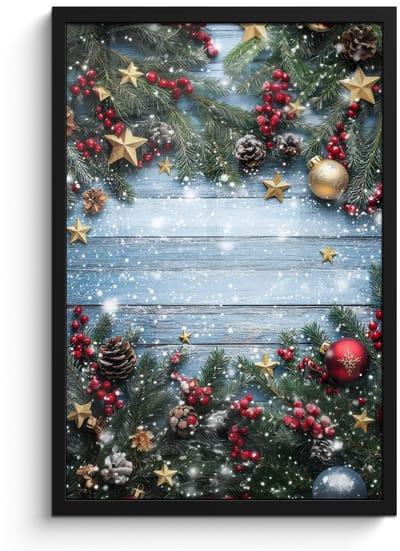 Poster in lijst - Fotolijst 40x60 cm - Posters - Kerstomlijsting - Sneeuw - Meerkleurig - Posterlijst zwart - Decoratie - Wanddecoratie woonkamer - Muurdecoratie slaapkamer - Kerstversiering - Kerstdecoratie voor binnen - Kerstmis