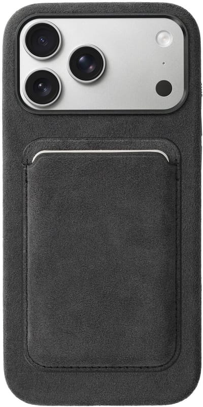 Rosso Avanti Hoesje Geschikt voor Apple iPhone 17 Pro Max met Magnetische Kaarthouder | Compatibel met MagSafe / Qi2 | Echt Italiaans Alcantara | Back Cover en Wallet | Grijs