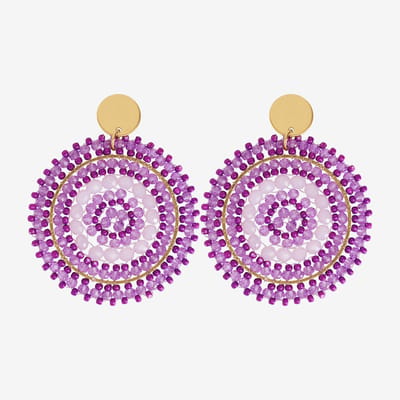 Eleganza Purple Beads Round Earrings Gold