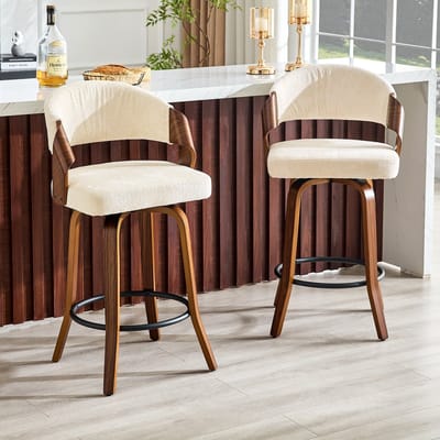 KOMHTOM - Set van 2 barkrukken - Rugleuning - Houten frame - Linnen bekleding - Hoogte 95 cm - Alleen krukken (zonder tafel)