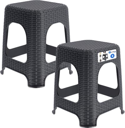 KADAX Kruk van kunststof, opstapkruk, tot 120 kg, rotankruk met antislipvoeten, badkruk, woonkruk, lichte zitkruk, tuinkruk, kruk (2 x set antraciet)