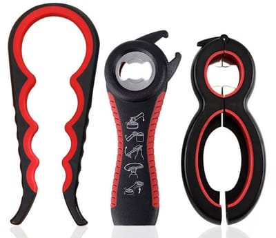 blikopener met sluiting, 5-in-1 dekselopener, schroefglazen en 4-in-1 glasopener, schroefdekselopener, draaisluitopener, hulp bij zwakke handen bij artritis, 3 stuks