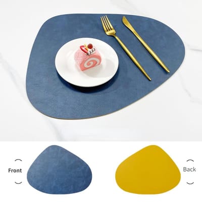 Tapis de table isolant antidérapant double face, style nordique motif imitation peau de vache, napperon en cuir en forme de goutte d'eau bleu foncé