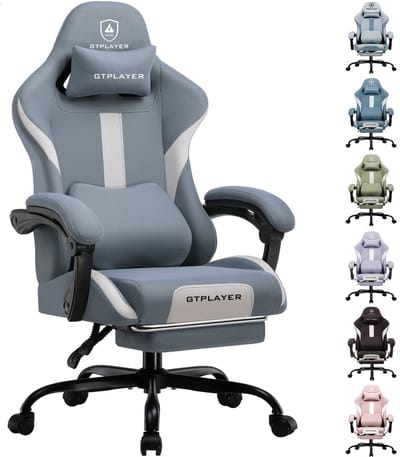 GTPLAYER - Gaming Stoel Bureaustoel - Van Hoogwaardig Stof met Voetsteun - Blauw