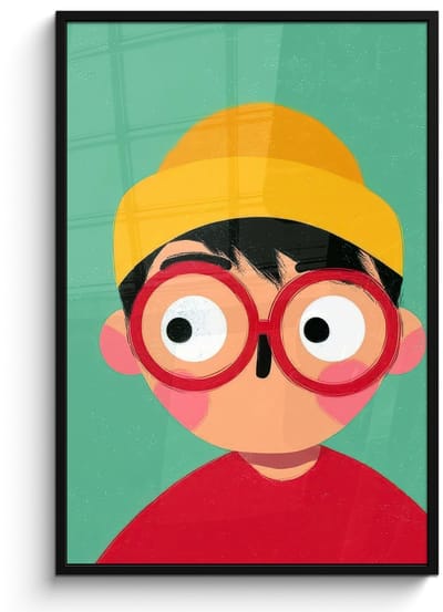 Poster in lijst - Fotolijst 80x120 cm - Posters - Jongen - Cartoon - Bril - Muts - Posterlijst zwart - Decoratie - Wanddecoratie woonkamer - Muurdecoratie slaapkamer - Kerstversiering - Kerstdecoratie voor binnen - Kerstmis