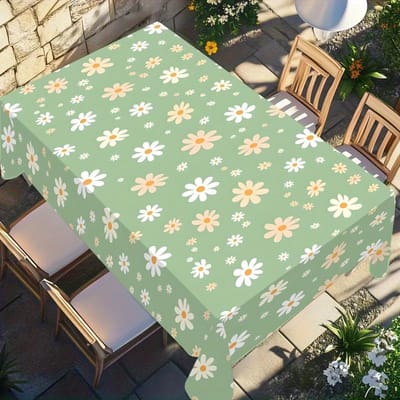 Geel Witte Margriet Bloemenprint Tafelkleed Bruiloft Feest Decoratie Lente Elegante Bloemen Rechthoekig Tafelkleed voor Tafeldecoratie 90x140cm beige