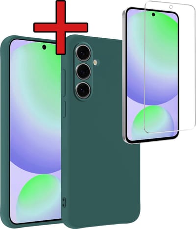 Hoesje - Met Screenprotector - Geschikt voor Samsung Galaxy S24 FE - Sterk & Shockproof - Telefoon Hoes - Back Cover - Siliconen Case - Telefoonhoes - Donkergroen