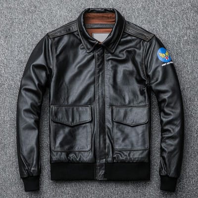 Baseball Uniform, Leren Vliegjas, Eerste Laag Koeienhuid Leerjas, Heren Korte Reversjas XXL black